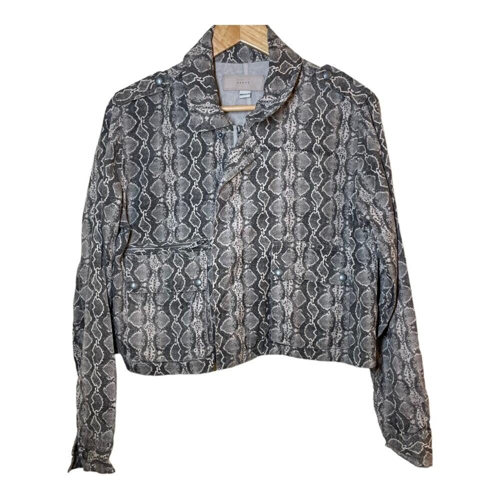 Blank NYC Snake Python Print Cropped Moto Jacket Lyocell Gray Small